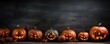 Spooky halloween pumpkins, copyspace. Scary halloween night. Generative ai