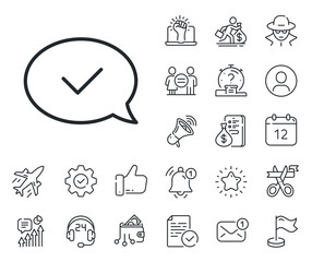 Poster - accepted or confirmed sign. salaryman, gender equality and alert bell outline icons. approve line ic