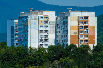 Poster - residential buildings in the forested mountains