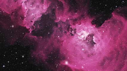 Vibrant pink nebula with scattered stars.