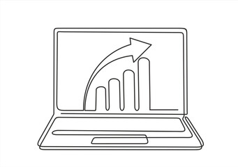 Poster - One continuous line drawing of computer laptop with a chart on it. Single line draw design vector illustration