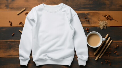 Wall Mural - Blank white sweatshirt mockup, Empty sweater template, Fashion advertising display. Generative AI