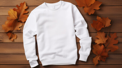 Wall Mural - Blank white sweatshirt mockup, Empty sweater template, Fashion advertising display. Generative AI