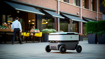 Mobile robot delivering food on the street.