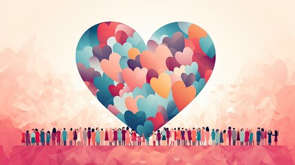Wall Mural - valentines day family and friends with large heart logo Generative AI