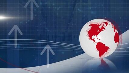 Poster - Animation of spinning globe, arrows moving upwards and light spot against computer server room