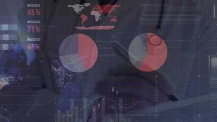 Poster - Animation of financial data processing over caucasian male scientist
