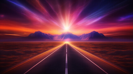 Wall Mural - fantasy landscape with neon lights
