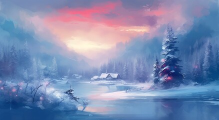 Wall Mural - winter landscape background, generative ai.