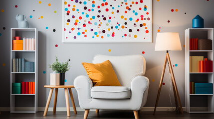 Wall Mural - modern living room with colorful sofa and coffee