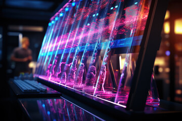 Poster - Cutting-edge gene sequencing machines deciphering the secrets of life at the molecular level. Concept of genetics research and technological advancement. Generative Ai.