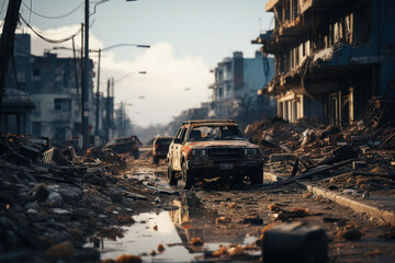 Wall Mural - an abandoned, structurally unsound building on the verge of collapse, highlighting the risk of urban
