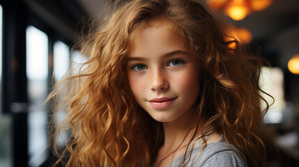 Canvas Print - portrait of a beautiful red - haired girl with freckles and freckles. the girl looks into the camera and smiles