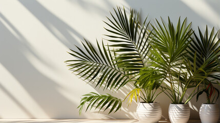 Wall Mural - white tropical palm leaves on a beige background.