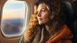 young woman traveling by airplane