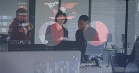 Poster - Animation of financial data processing over diverse business people