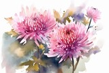 Illustration of watercolor chrysanthemum flowers. Generative AI