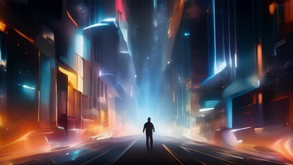 Poster - a futuristic dreamscape emerges, as holographic projections materialize into a threedimensional tape