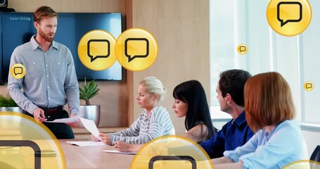 Poster - Animation of social media data processing over diverse business people in office