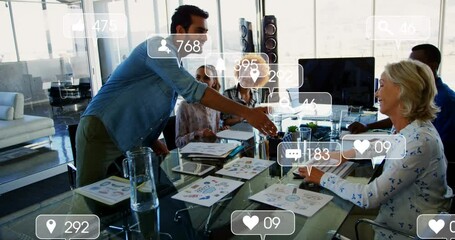 Poster - Animation of social media data processing over diverse business people in office