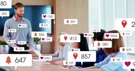 Poster - Animation of social media data processing over diverse business people in office
