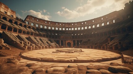 abandoned roman coliseum with blue sky