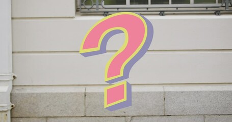 Poster - Animation of question mark over caucasian man using smartphone