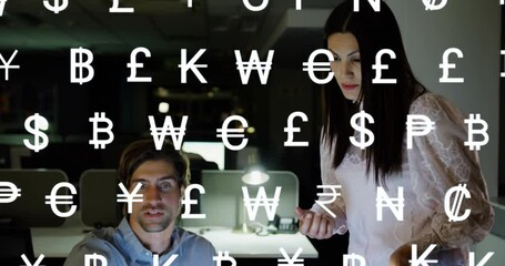 Poster - Animation of data and currency over diverse business people in office