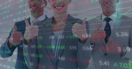 Poster - Animation of financial data processing over diverse business people in office