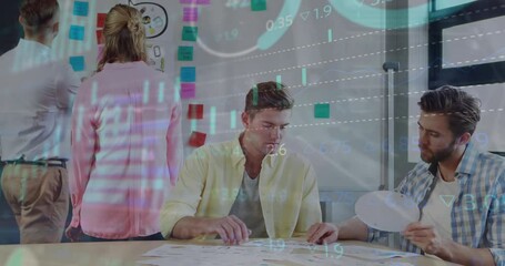 Poster - Animation of financial data processing over diverse business people in office