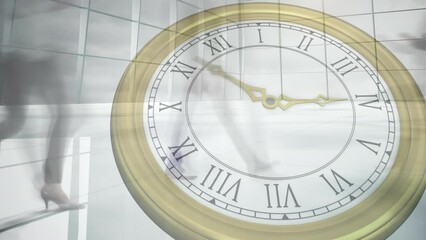 Poster - Animation of ticking clock against time-lapse of low section of businesspeople walking at office