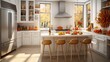 © cheena - A modern kitchen with autumn-themed accessories, the HD camera showcasing the clean design with pops of fall colors, creating an inviting culinary space.