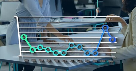 Poster - Animation of statistical data processing against two diverse women discussing over a plan at office