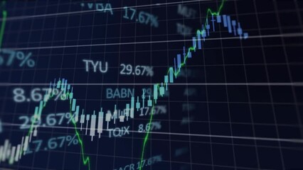 Poster - Animation of financial and stock market data processing against blue background