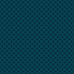Subtle vector geometric seamless pattern with rounded grid, mesh, lattice, small circles, squares, repeat tiles, curved lines. Simple abstract dark teal background. Luxury vector ornament texture