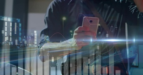 Poster - Animation of cyber security data processing against mid section of man using smartphone