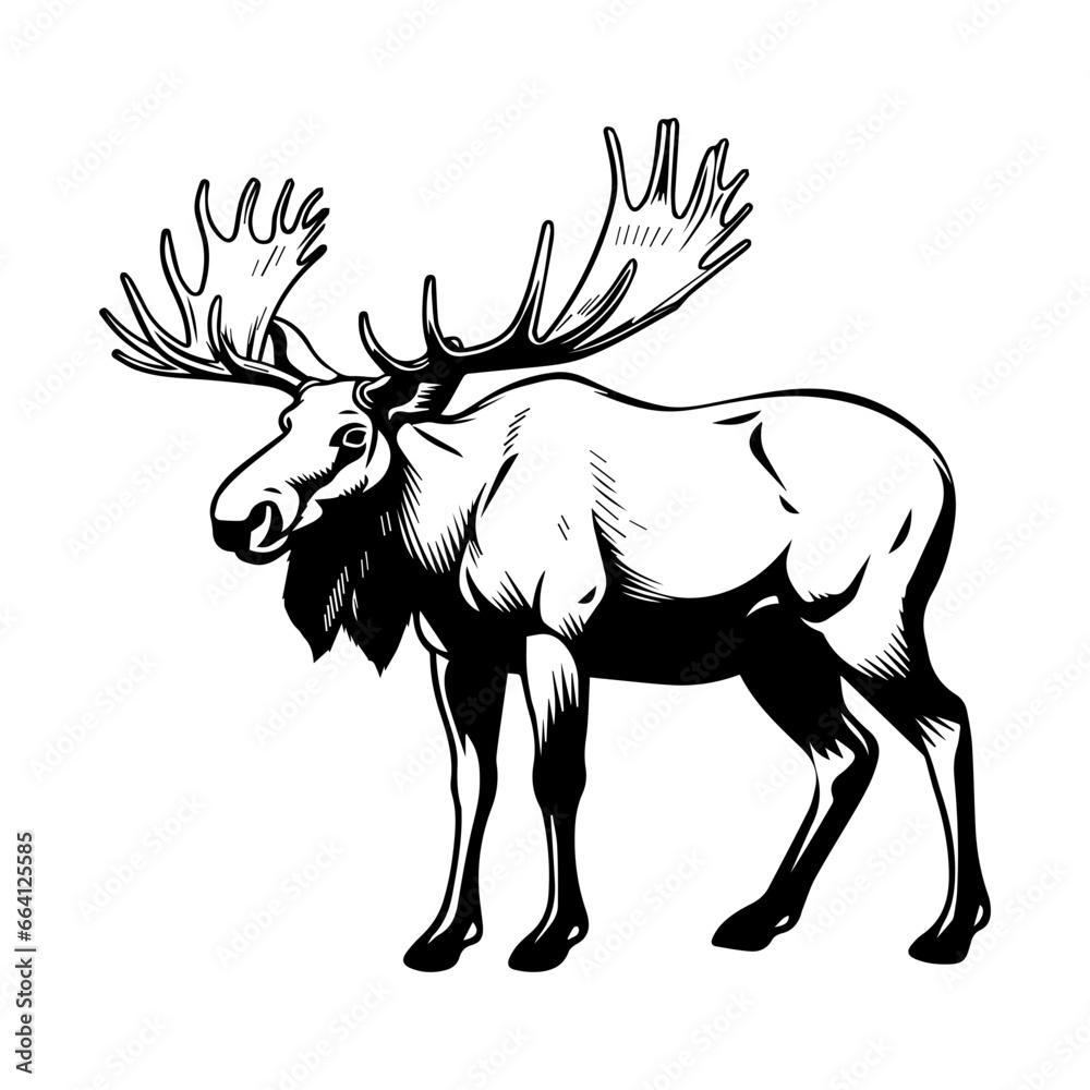 vector silhouette moose on white background, ai generated Stock Vector ...