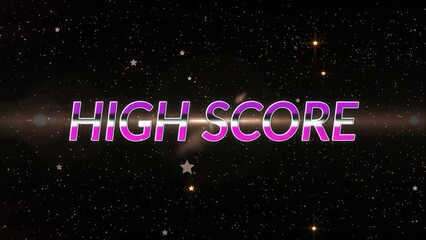 Poster - Animation of high score with stars and moving lens flare against black background