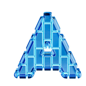 Symbol made of blue ice vertical bricks. letter a
