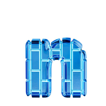 Symbol made of blue ice vertical bricks. letter n