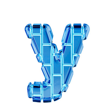 Symbol made of blue ice vertical bricks. letter y