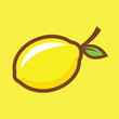 cartoon lemon fruit in yellow and a single leaf