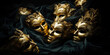 golden carnival masks on black background