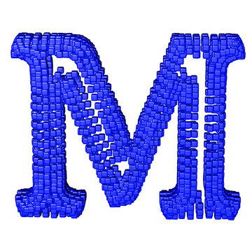 Symbol made of blue cubes. letter m