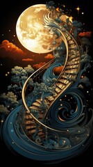 Aufkleber - a painting of a stairway going to the moon. ai image.