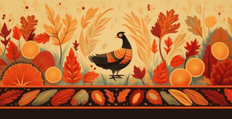 Poster - thanksgiving with an autumn leaf and turkey generative ai