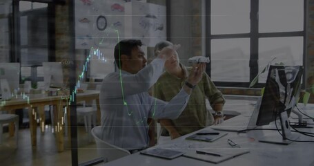 Poster - Animation of financial data processing over diverse business people in office