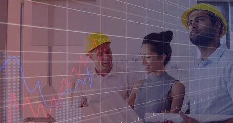 Poster - Animation of financial data processing over diverse business people in office