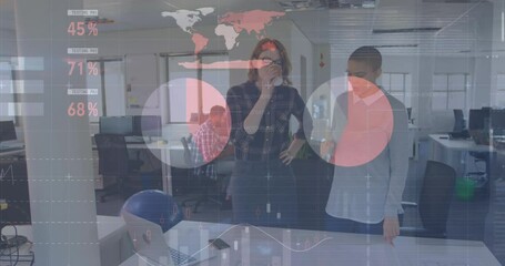 Poster - Animation of financial data processing over diverse business people in office