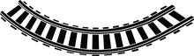 Cartoon Black and White Isolated Illustration Vector Of A Section of Curved Railway Train Track Piece